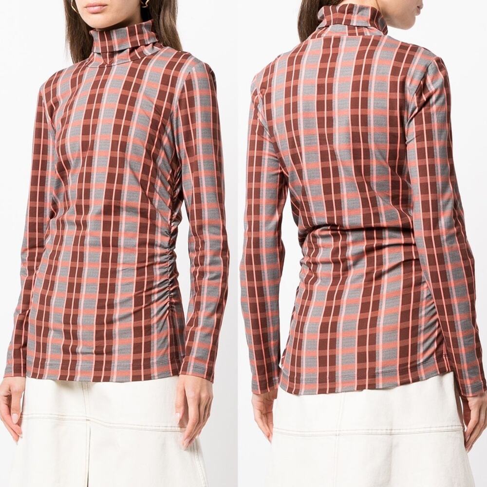Tanya Taylor Red and Blue Plaid Long-Sleeve Turtleneck Top